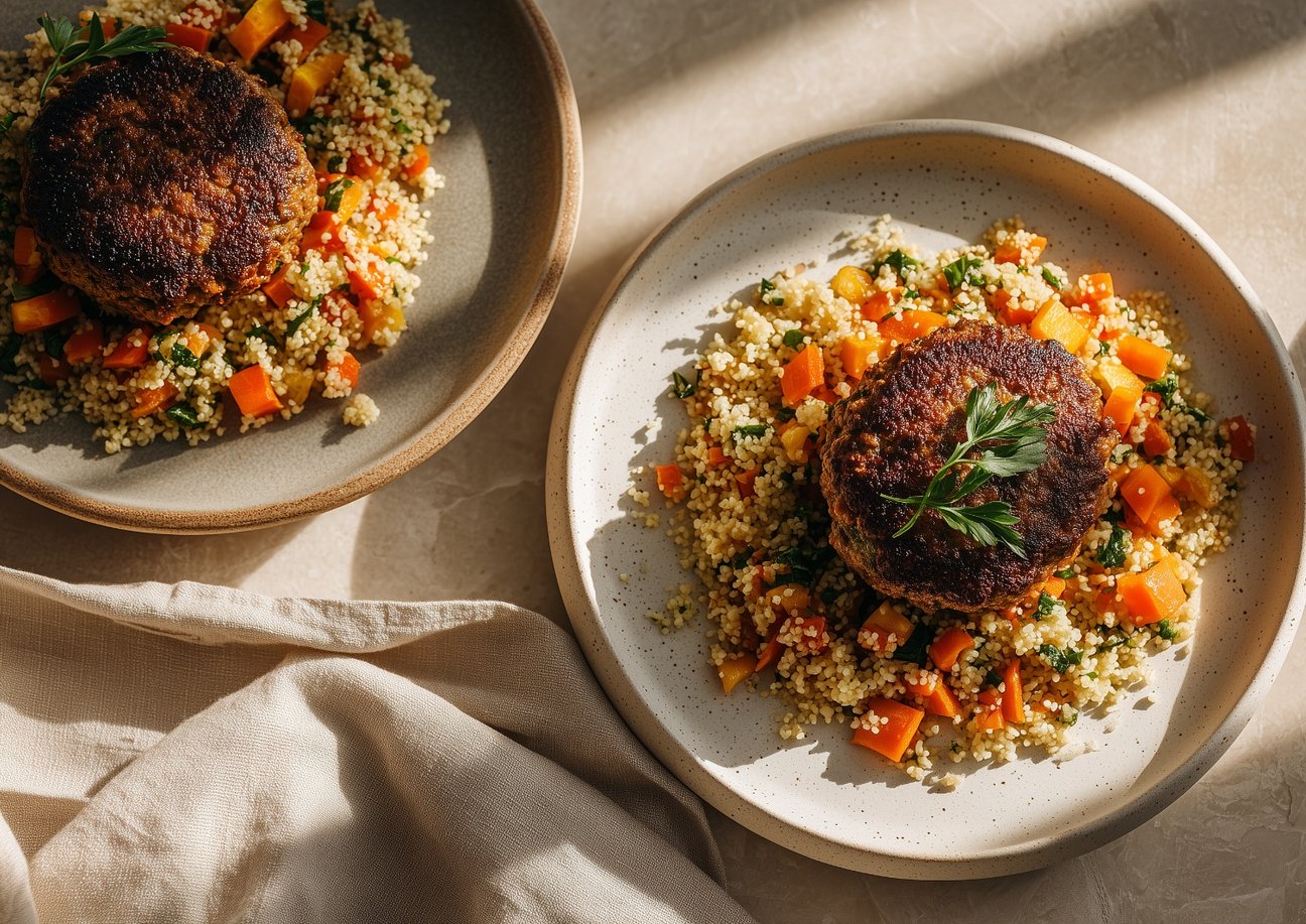 Beef Patty with Bulgur and Diced Carrots